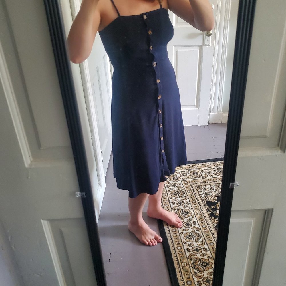 Navy spaghetti strap midi dress with buttons - Picture 5 of 8